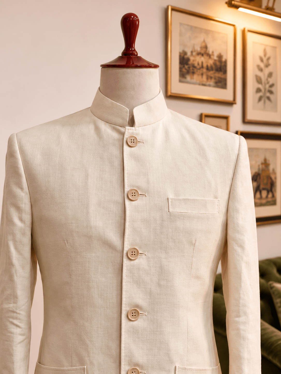 Ivory Linen Jodhpuri Bandhgala for Men - Jaipuri Crown
