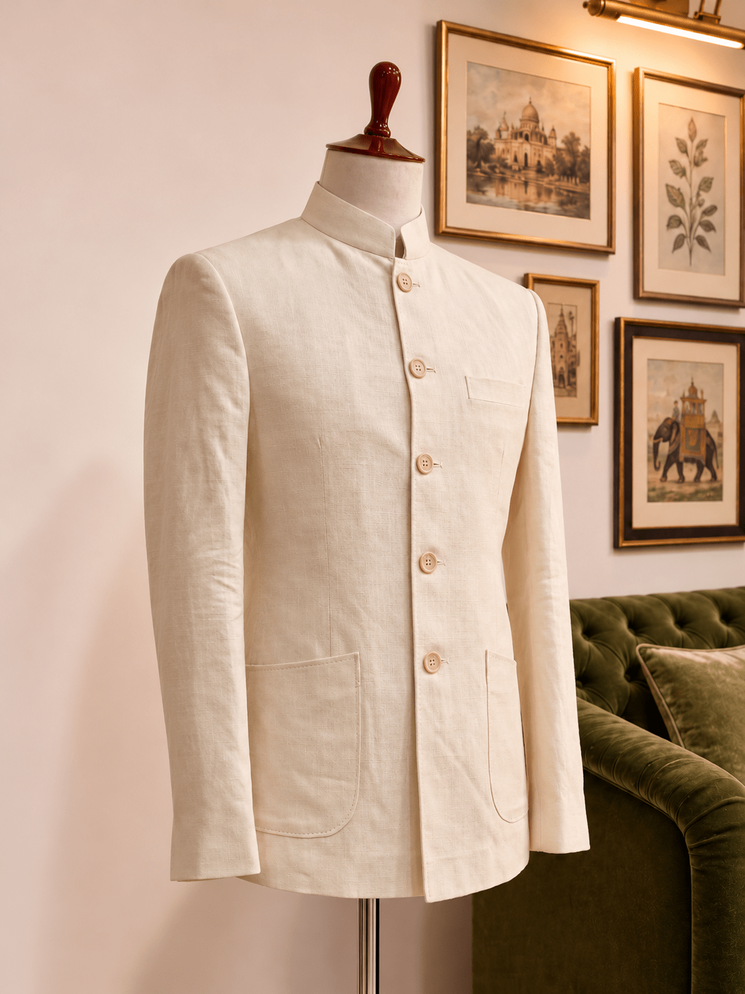 Ivory Linen Jodhpuri Bandhgala for Men - Jaipuri Crown