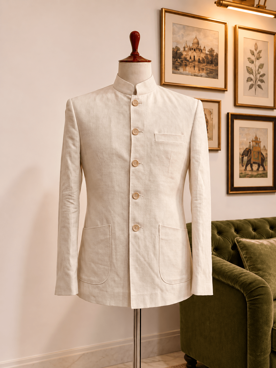 Ivory Linen Jodhpuri Bandhgala for Men - Jaipuri Crown