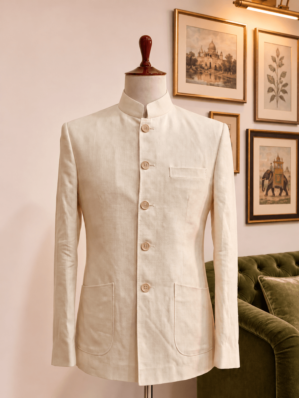 Ivory Linen Jodhpuri Bandhgala for Men - Jaipuri Crown