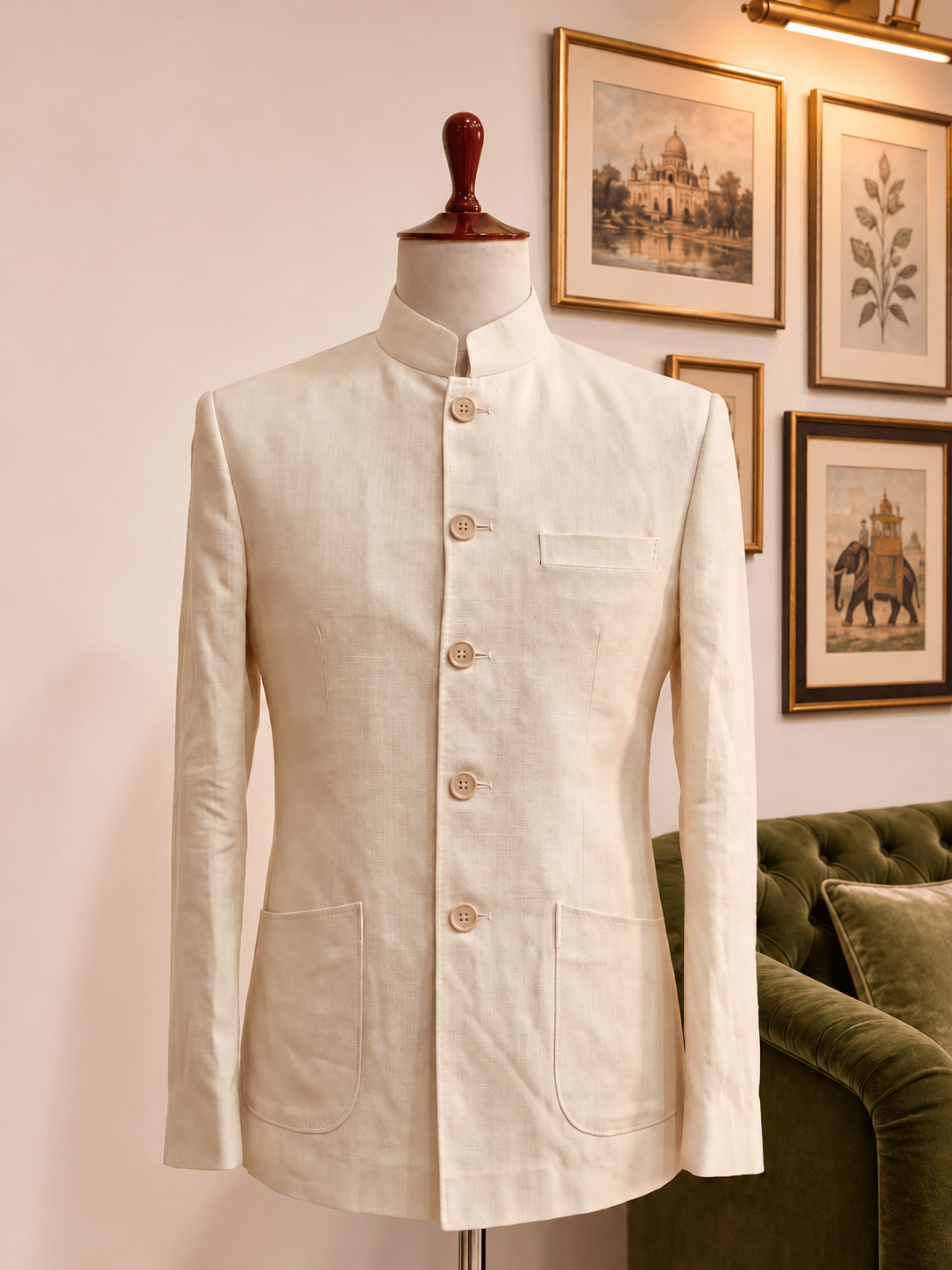 Ivory Linen Jodhpuri Bandhgala for Men - Jaipuri Crown