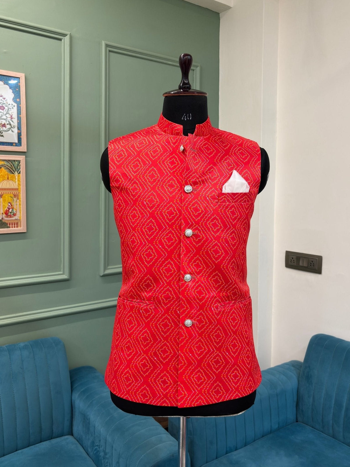 Jaipuri Bandhej Modi Jacket - Jaipuri Crown