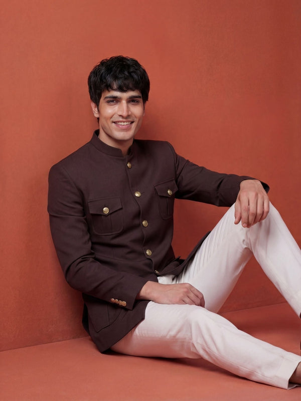 Jodhpuri Bandhgala- Coffee - Jaipuri Crown