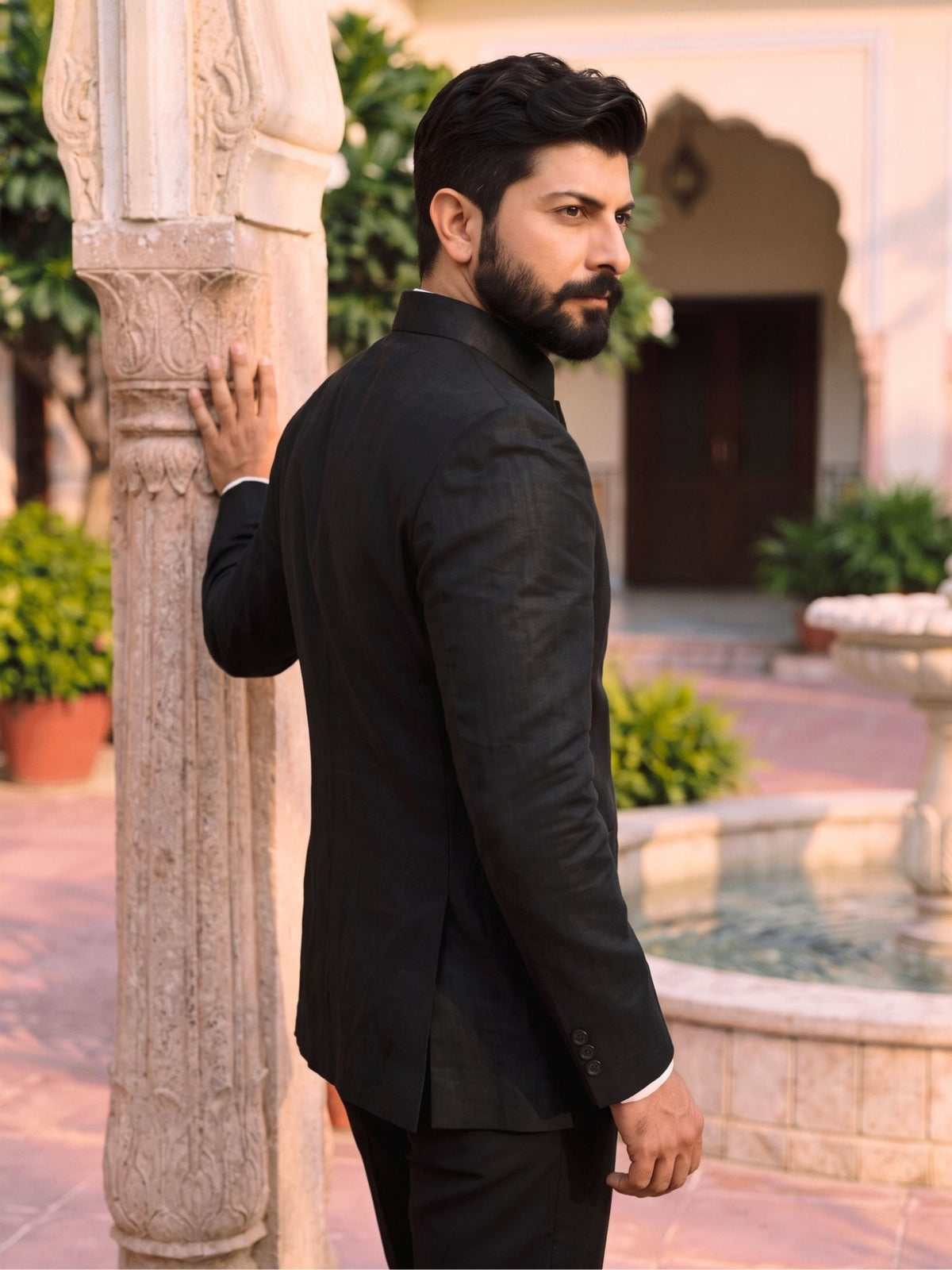 Jodhpuri Bandhgala Cotton Linen - Black - Jaipuri Crown