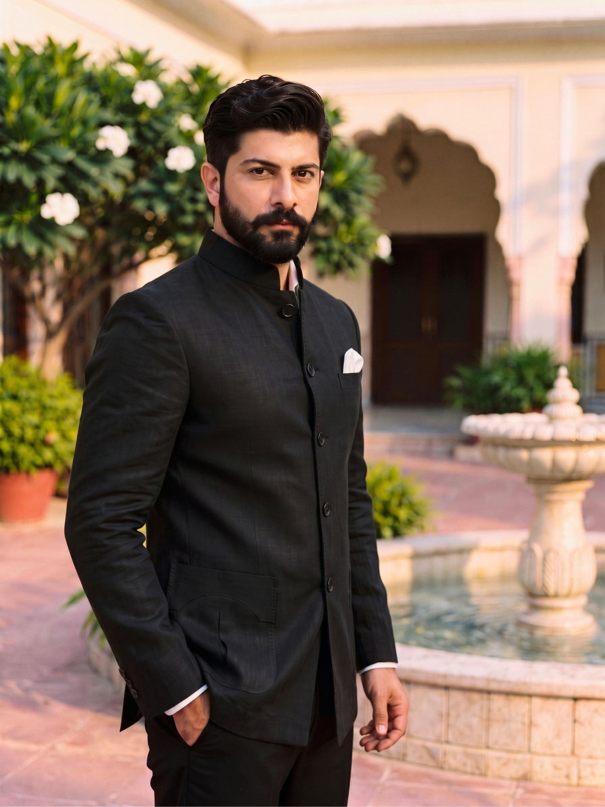 Jodhpuri Bandhgala Cotton Linen - Black - Jaipuri Crown
