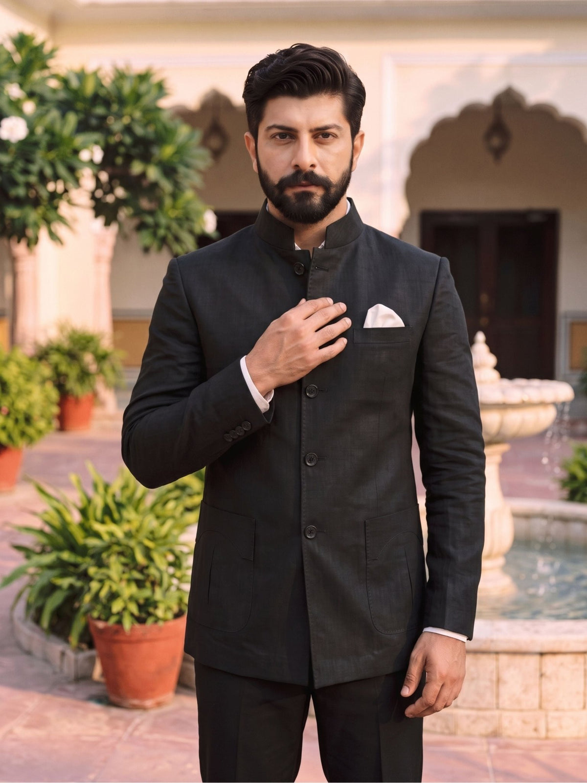 Jodhpuri Bandhgala Cotton Linen - Black - Jaipuri Crown