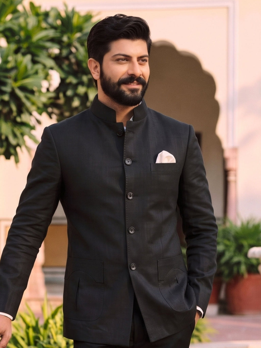 Jodhpuri Bandhgala Cotton Linen - Black - Jaipuri Crown
