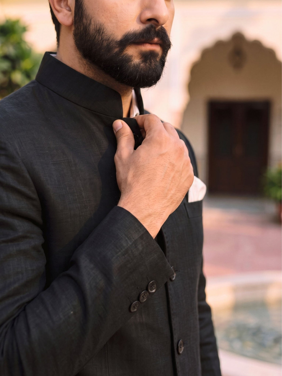 Jodhpuri Bandhgala Cotton Linen - Black - Jaipuri Crown