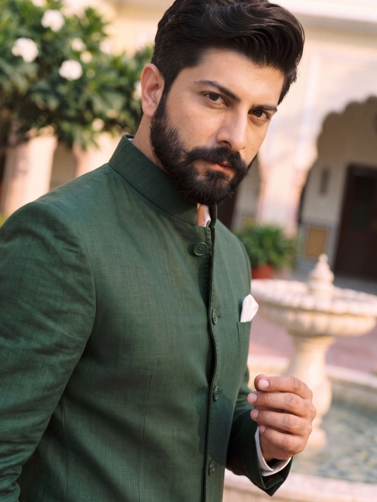 Jodhpuri Bandhgala Cotton Linen - Forest Green - Jaipuri Crown