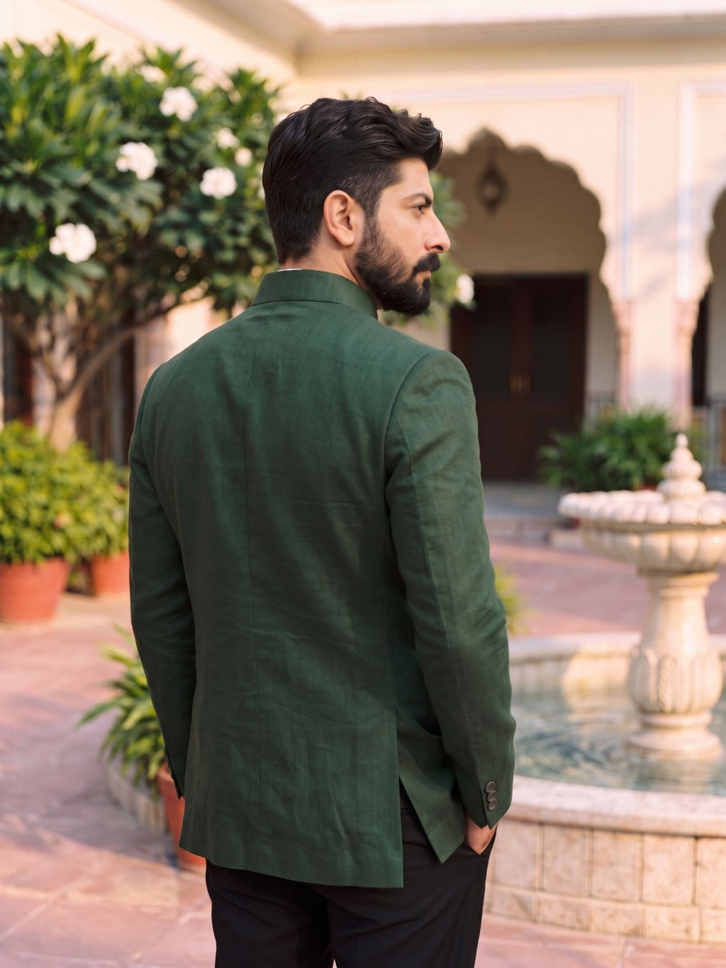 Jodhpuri Bandhgala Cotton Linen - Forest Green - Jaipuri Crown