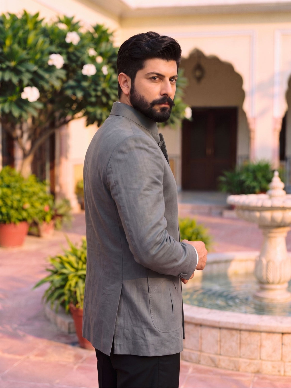 Jodhpuri Bandhgala Cotton Linen - Grey Color - Jaipuri Crown
