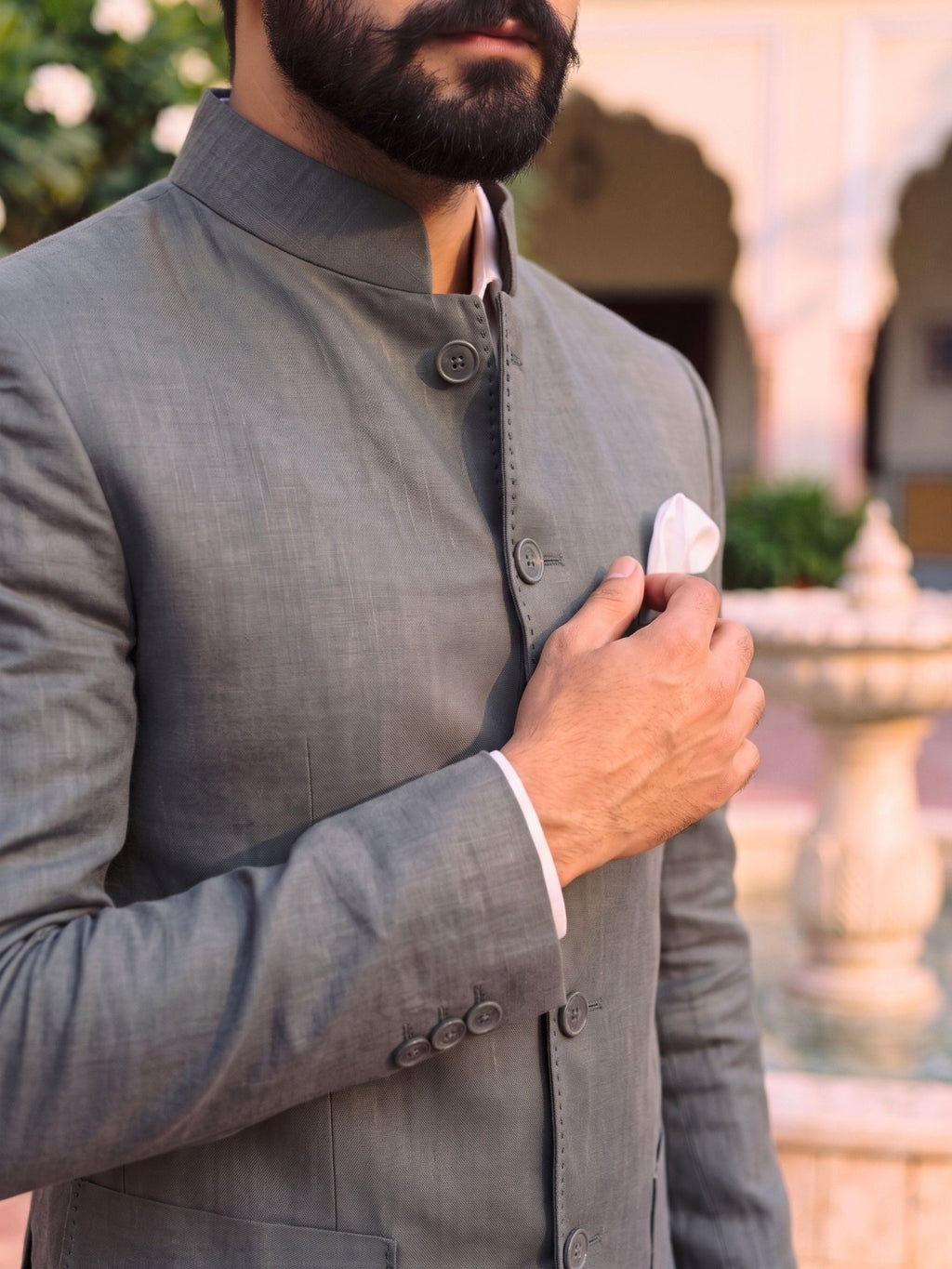 Jodhpuri Bandhgala Cotton Linen - Grey Color - Jaipuri Crown