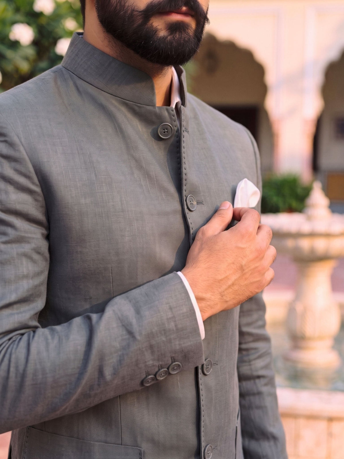 Jodhpuri Bandhgala Cotton Linen - Grey Color - Jaipuri Crown