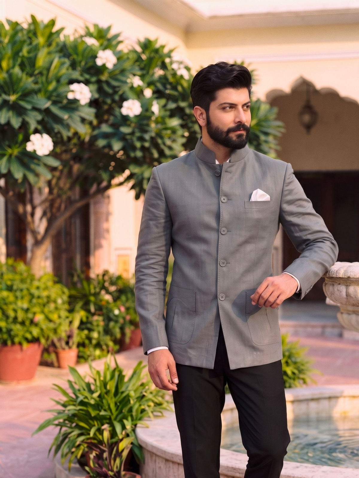 Jodhpuri Bandhgala Cotton Linen - Grey Color - Jaipuri Crown