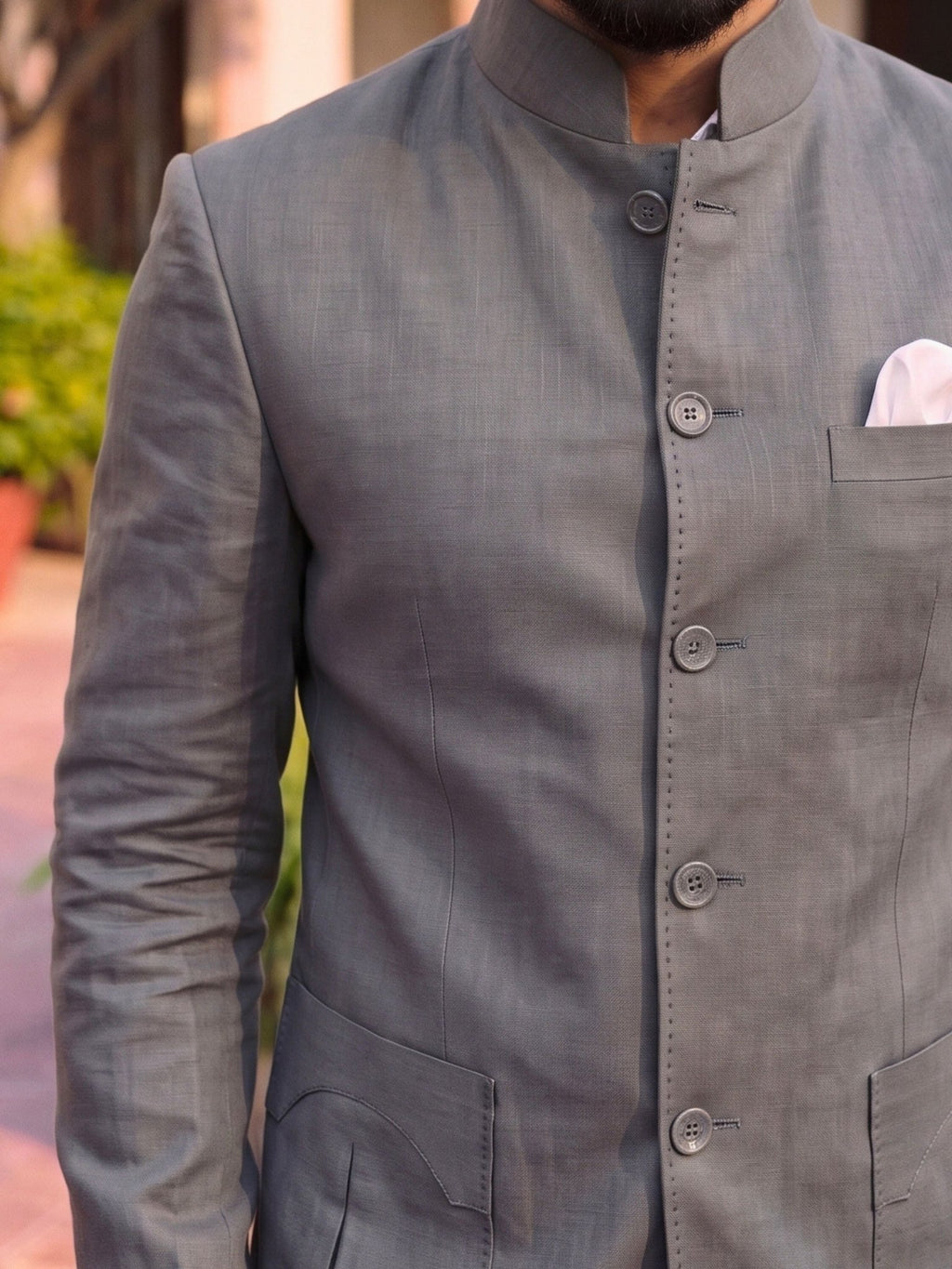 Jodhpuri Bandhgala Cotton Linen - Grey Color - Jaipuri Crown