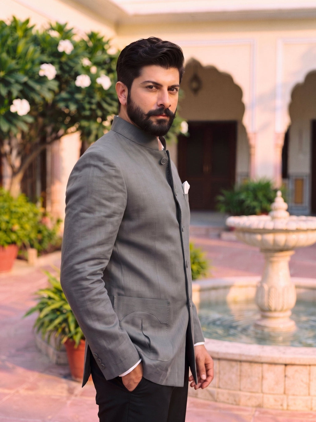 Jodhpuri Bandhgala Cotton Linen - Grey Color - Jaipuri Crown