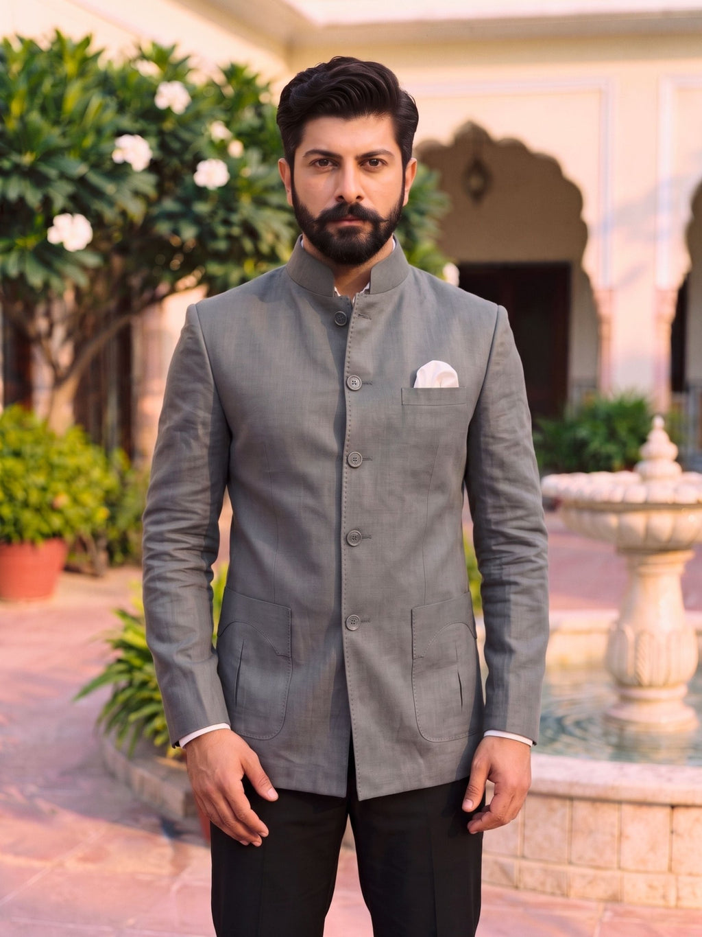 Jodhpuri Bandhgala Cotton Linen - Grey Color - Jaipuri Crown