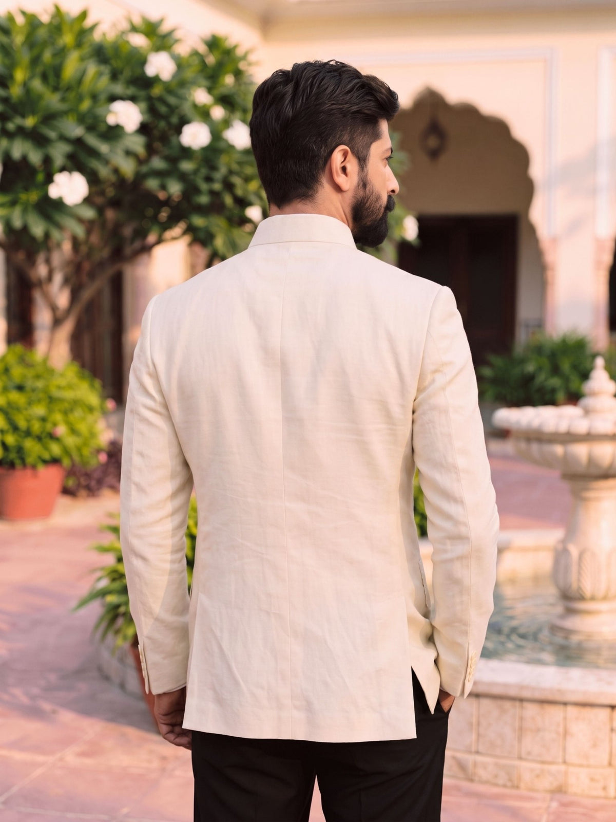 Jodhpuri Bandhgala Cotton Linen - Ivory - Jaipuri Crown