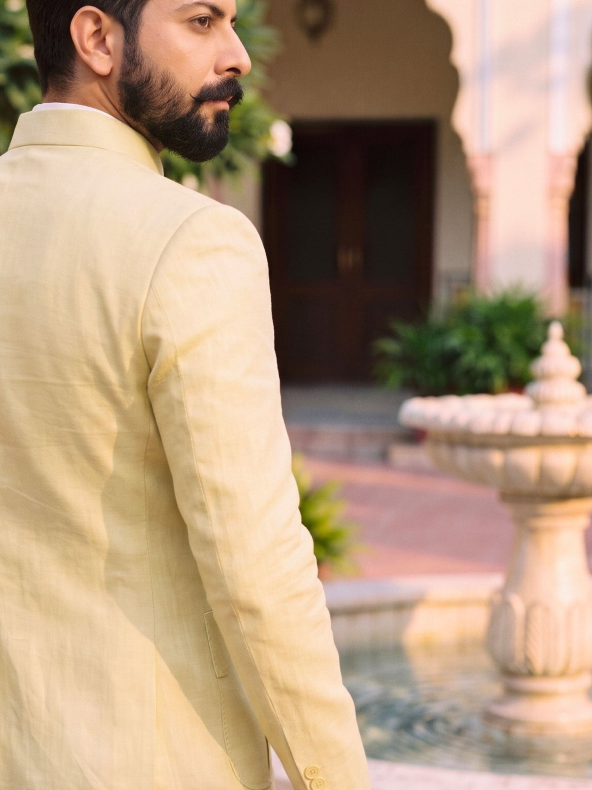 Jodhpuri Bandhgala Cotton Linen - Light Yellow - Jaipuri Crown