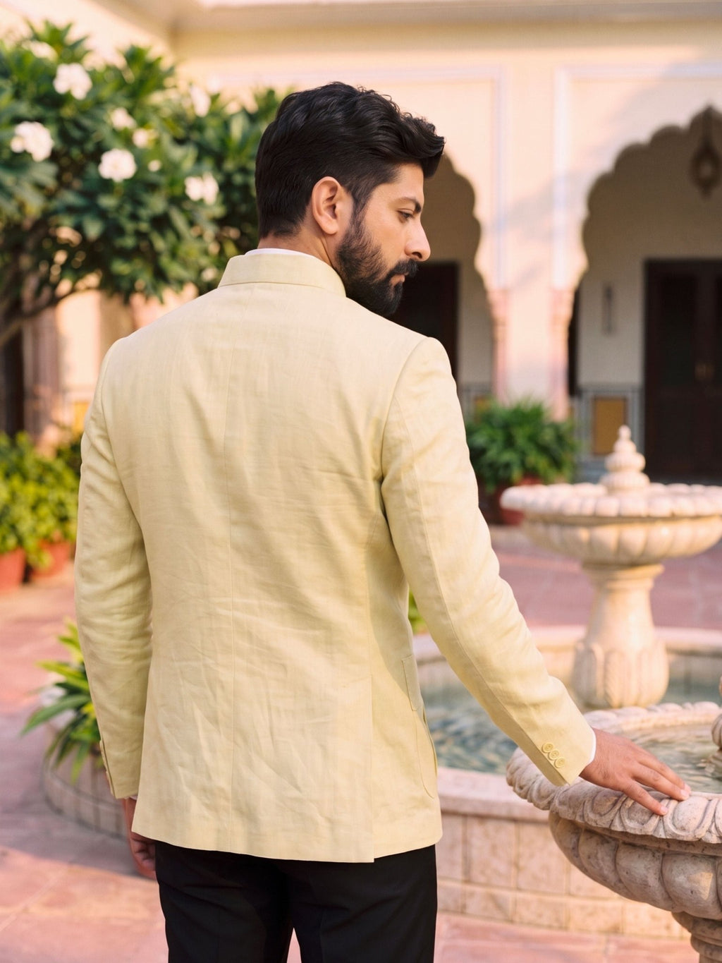Jodhpuri Bandhgala Cotton Linen - Light Yellow - Jaipuri Crown