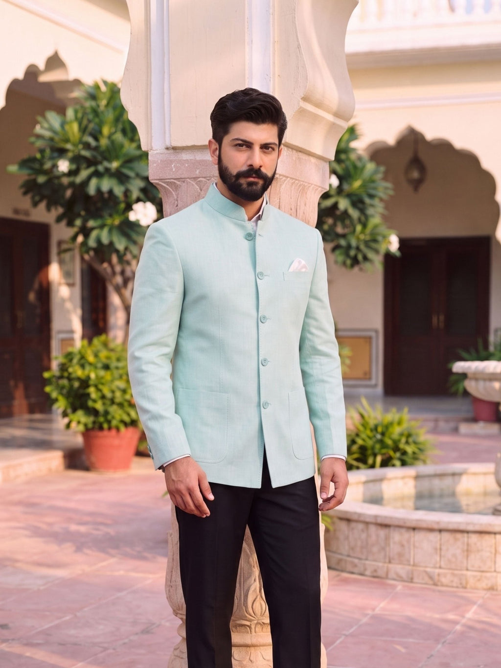 Jodhpuri Bandhgala Cotton Linen - Mint Green - Jaipuri Crown