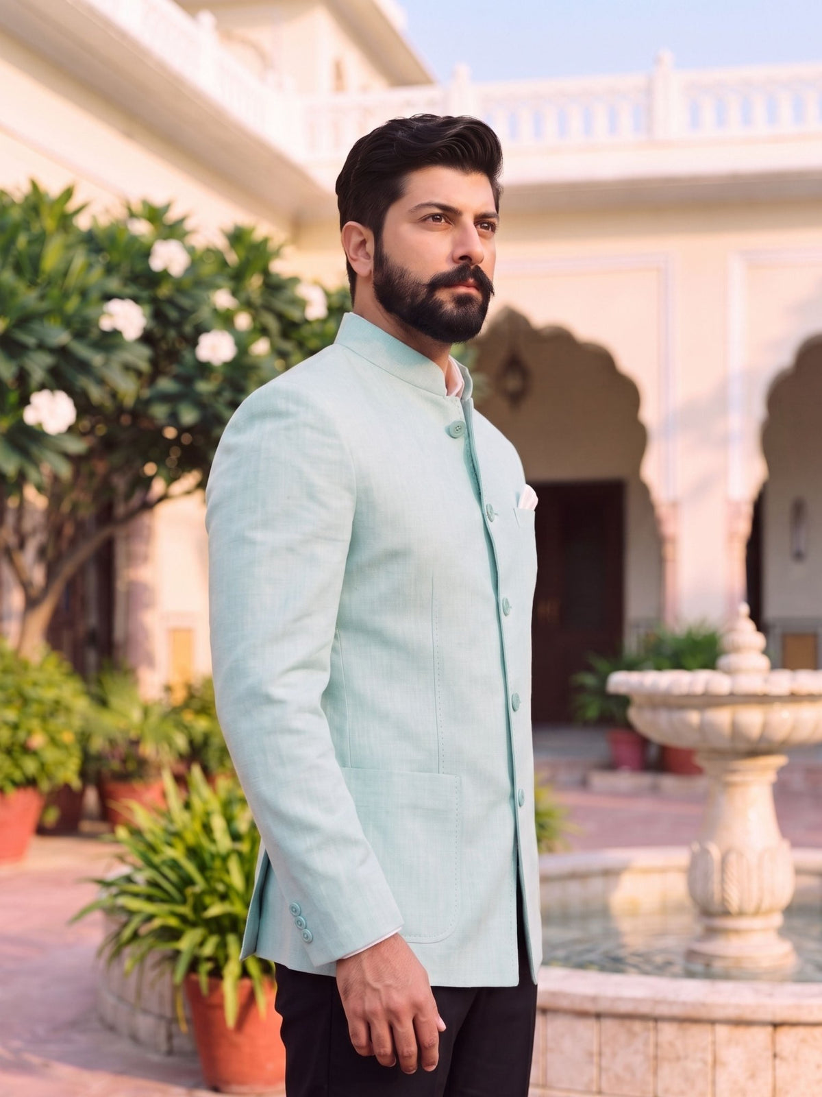 Jodhpuri Bandhgala Cotton Linen - Mint Green - Jaipuri Crown