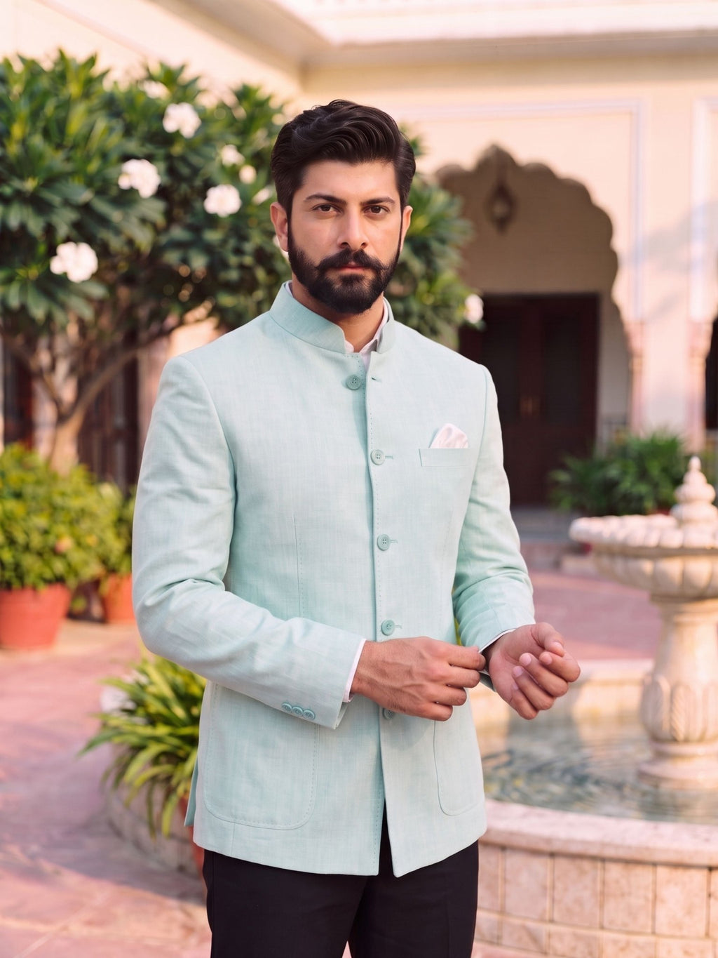 Jodhpuri Bandhgala Cotton Linen - Mint Green - Jaipuri Crown