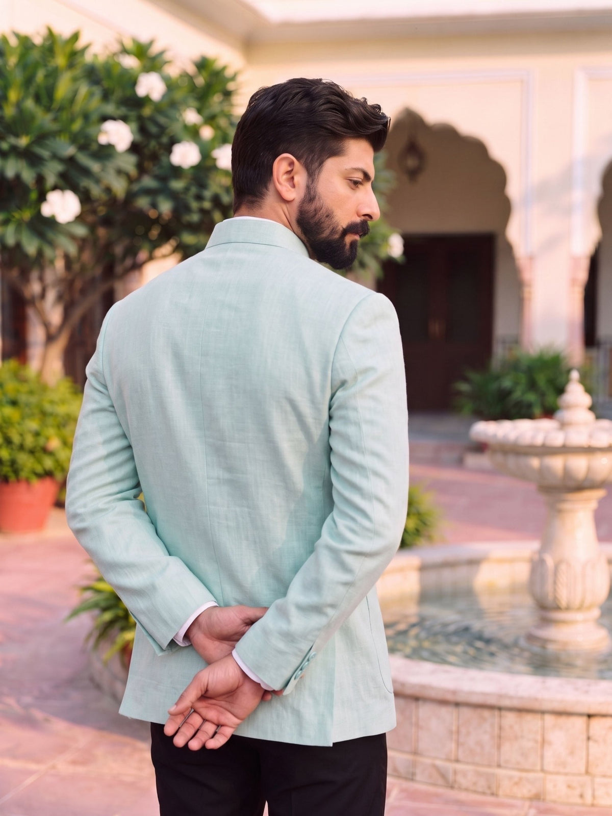 Jodhpuri Bandhgala Cotton Linen - Mint Green - Jaipuri Crown