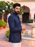 Jodhpuri Bandhgala Cotton Linen - Navy Blue - Jaipuri Crown