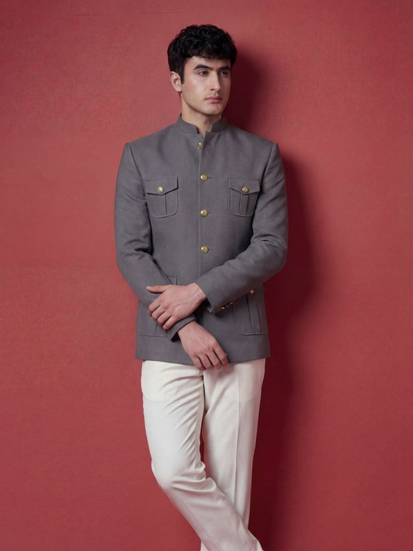 Jodhpuri Bandhgala- Grey - Jaipuri Crown