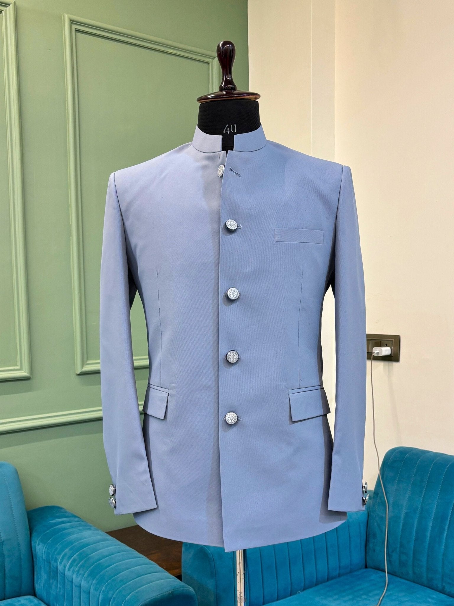Jodhpuri Bandhgala Jacket - light Blue - Jaipuri Crown