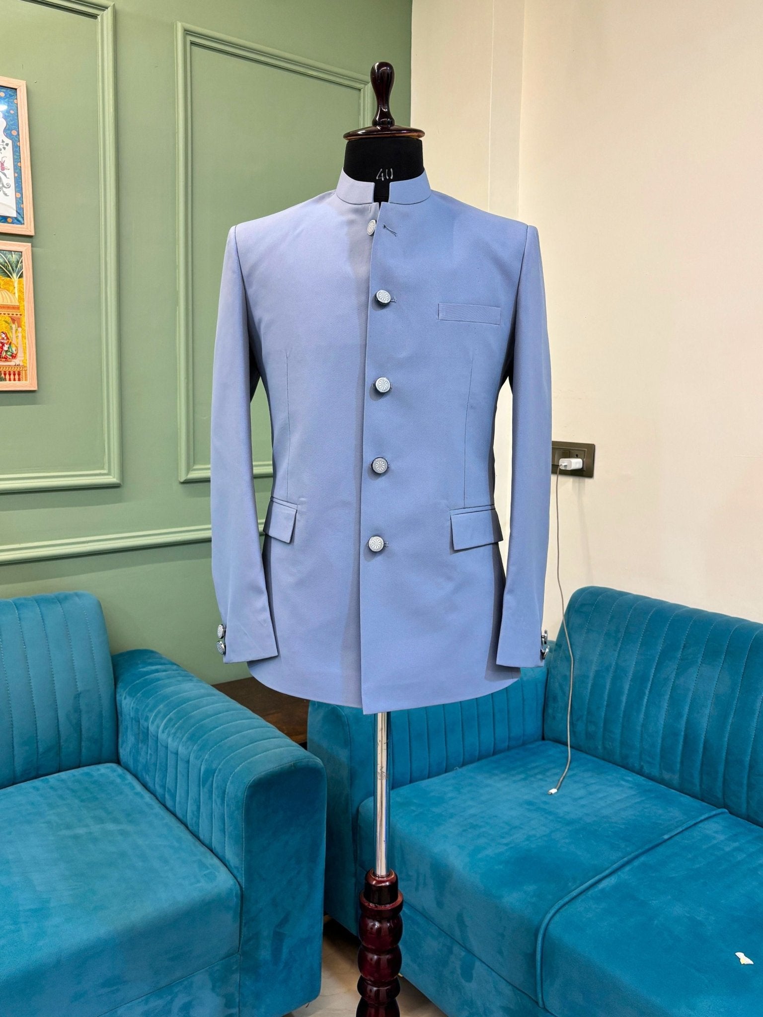 Jodhpuri Bandhgala Jacket - light Blue - Jaipuri Crown