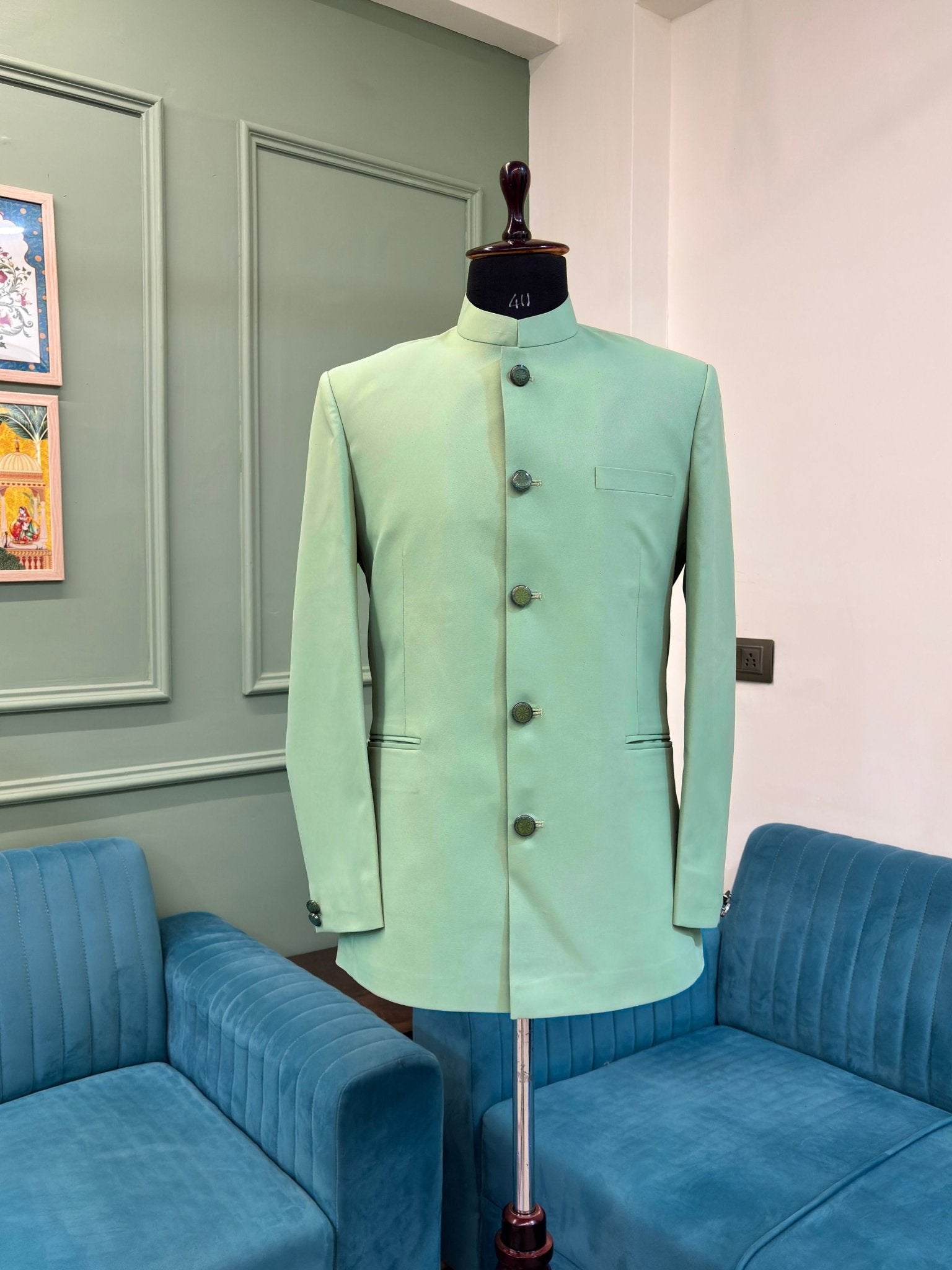 Jodhpuri Bandhgala Jacket - Light Green - Jaipuri Crown