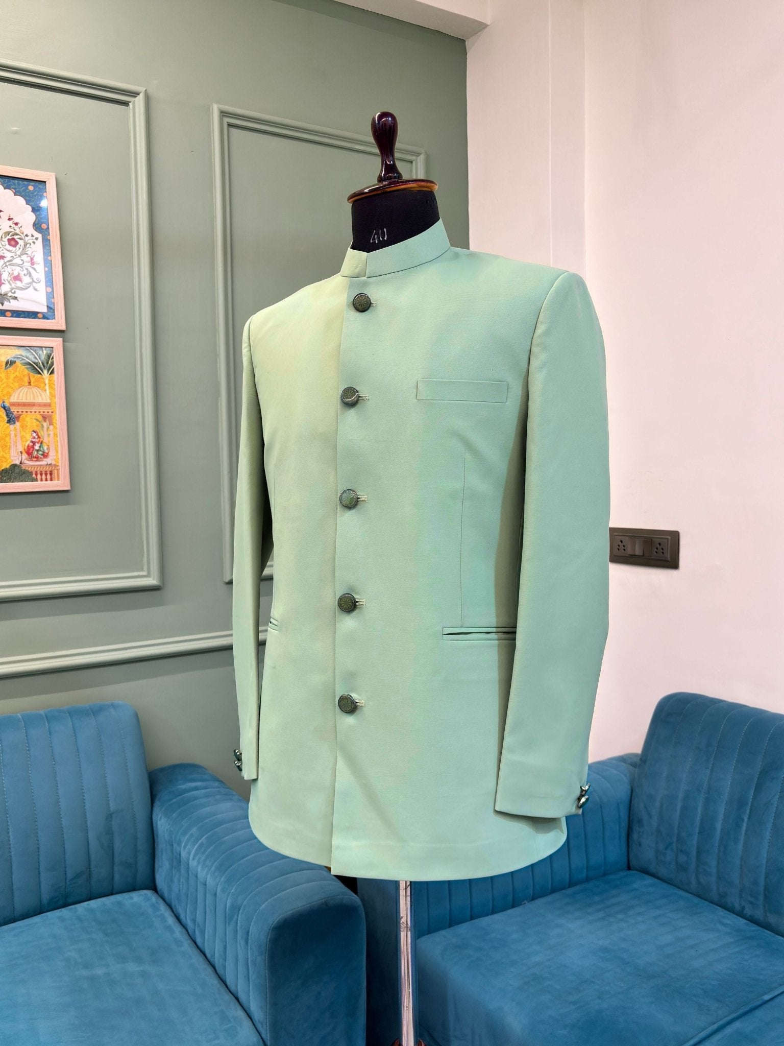 Jodhpuri Bandhgala Jacket - Light Green - Jaipuri Crown