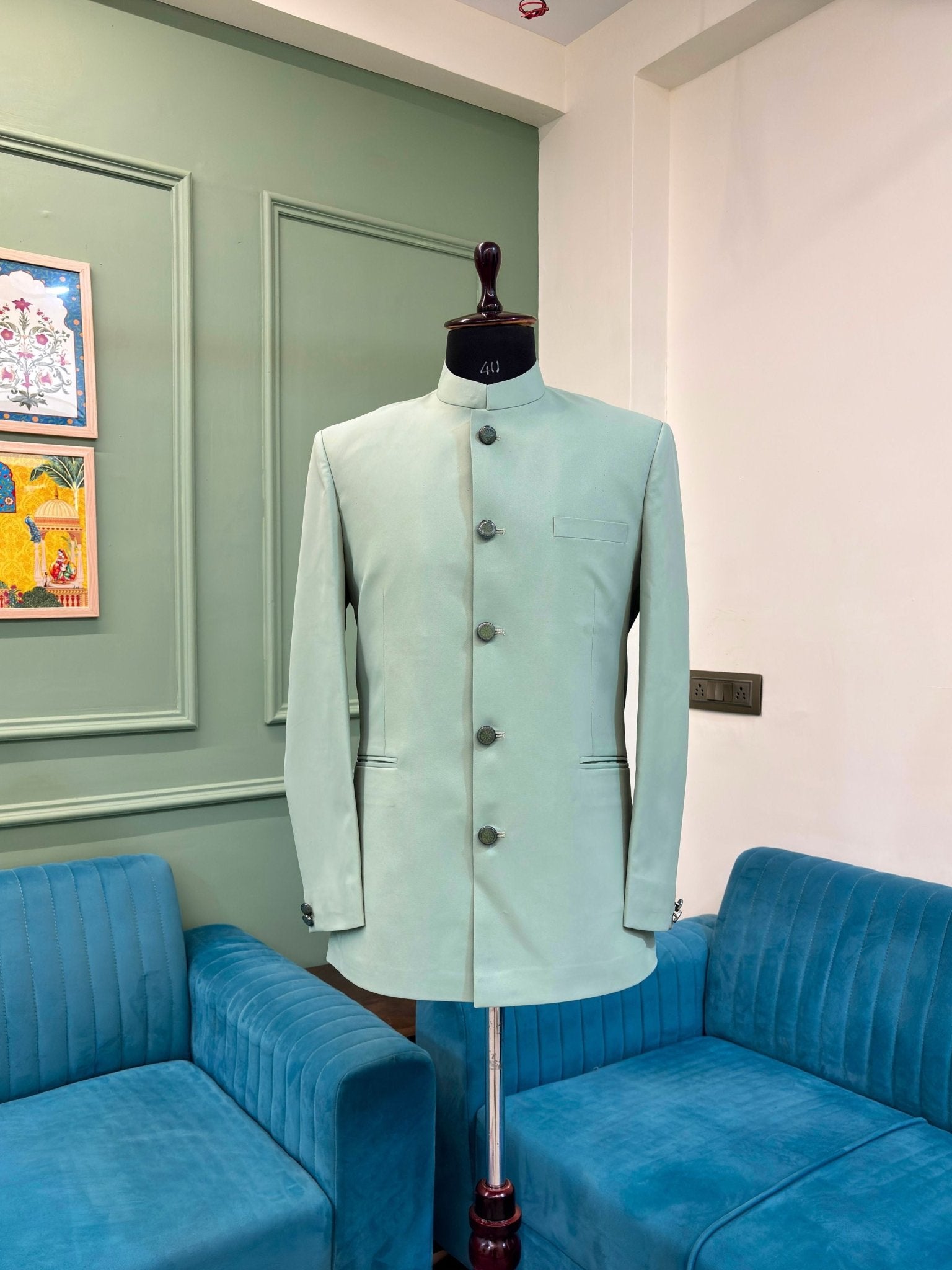 Jodhpuri Bandhgala Jacket - Light Green - Jaipuri Crown