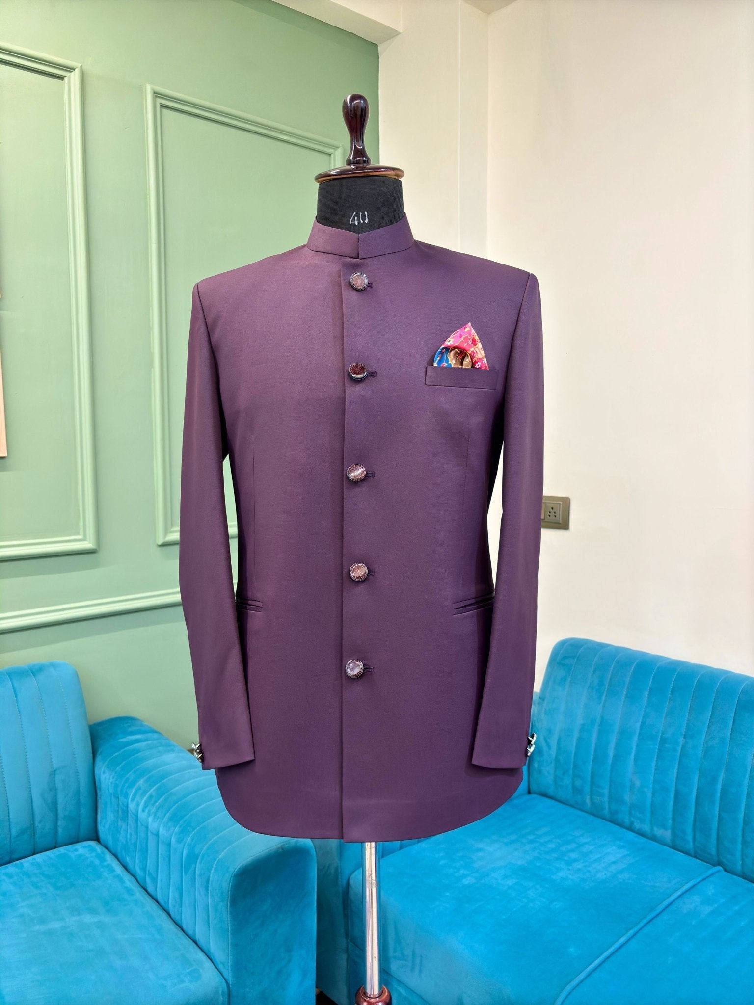 Jodhpuri Bandhgala Jacket - Purple - Jaipuri Crown