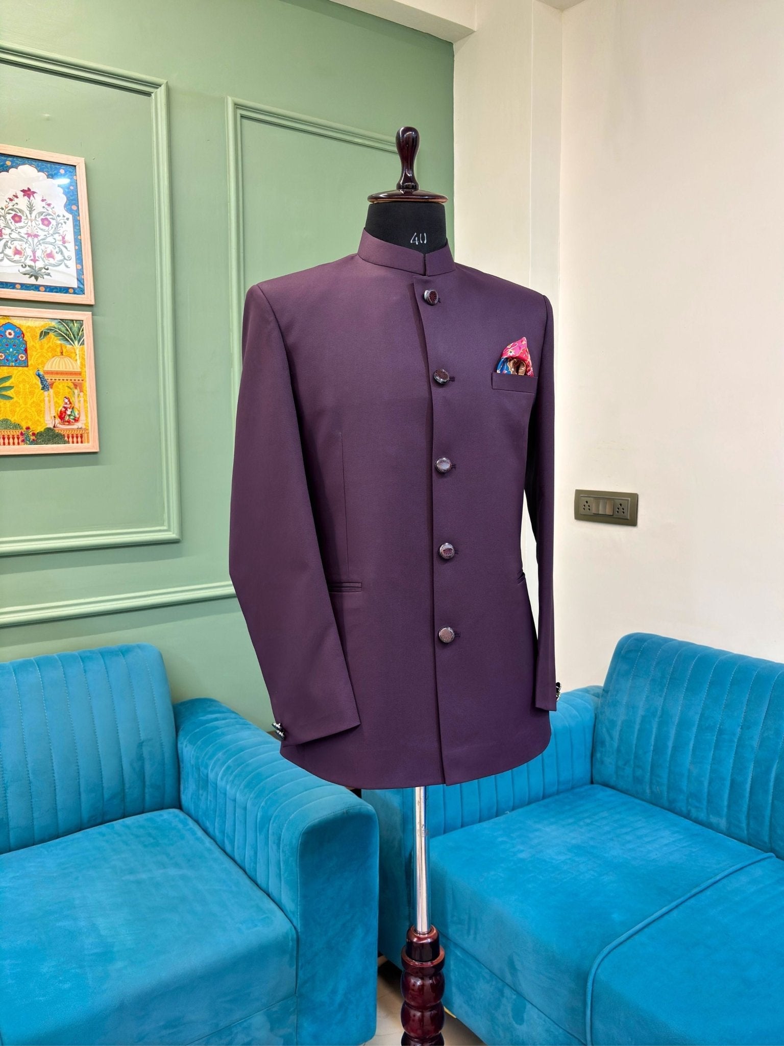 Jodhpuri Bandhgala Jacket - Purple - Jaipuri Crown