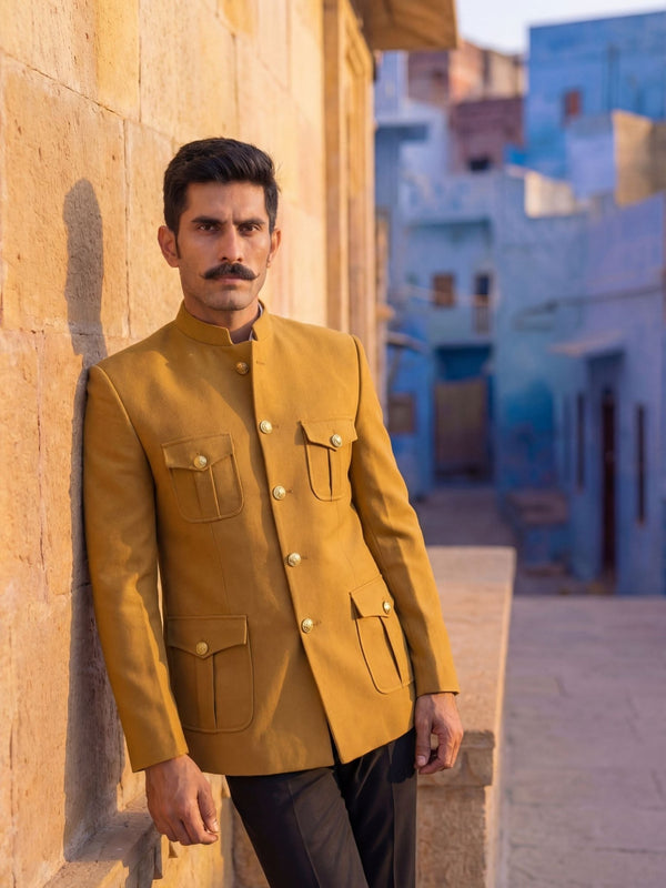Jodhpuri Bandhgala- Mustred Yellow - Jaipuri Crown