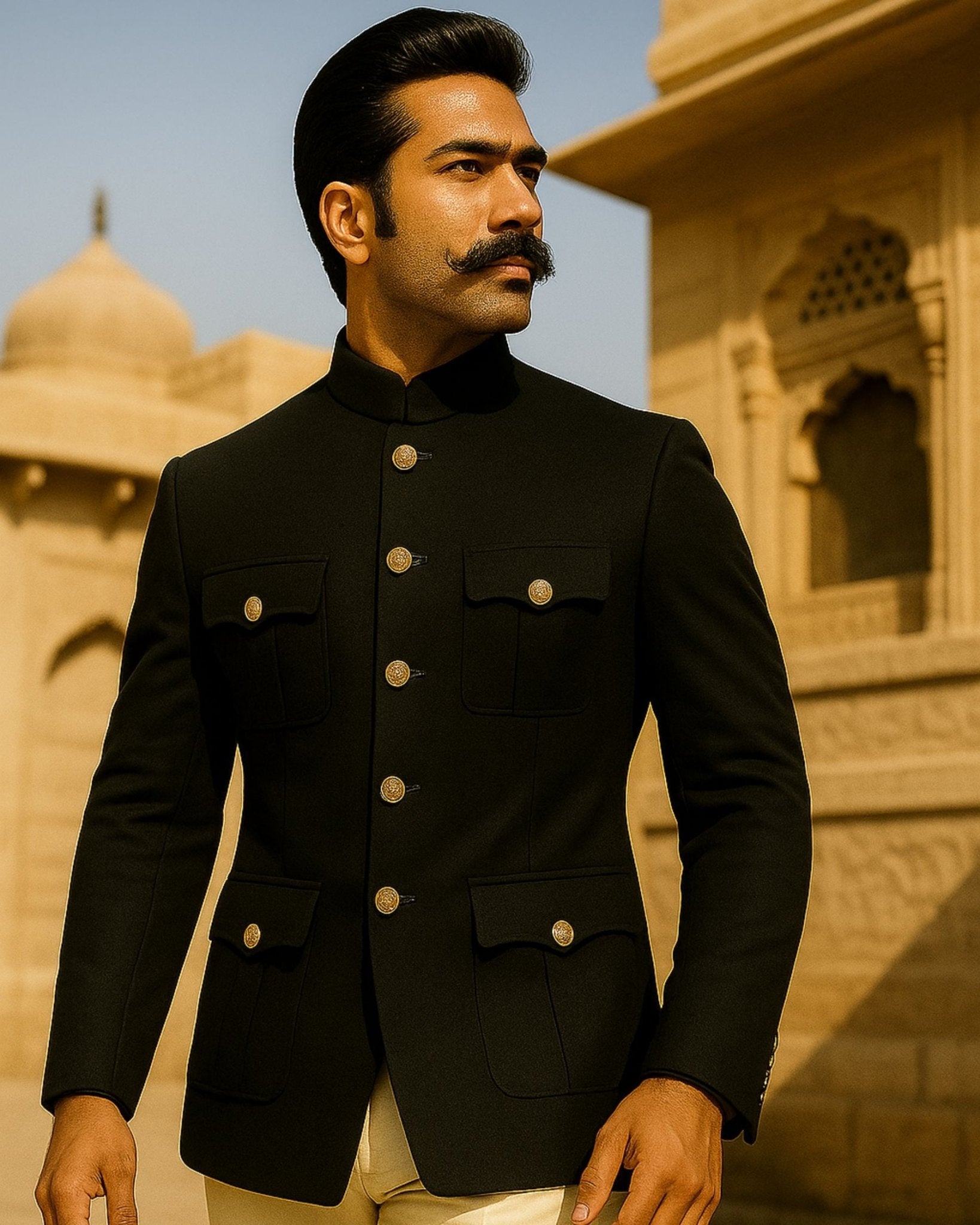 Jodhpuri Bandhgala Suit - Black - Jaipuri Crown