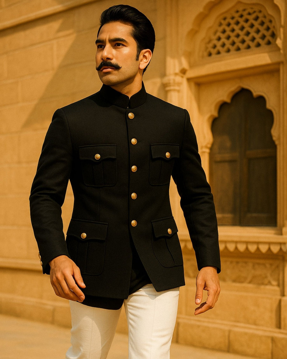 Jodhpuri Bandhgala Suit - Black - Jaipuri Crown