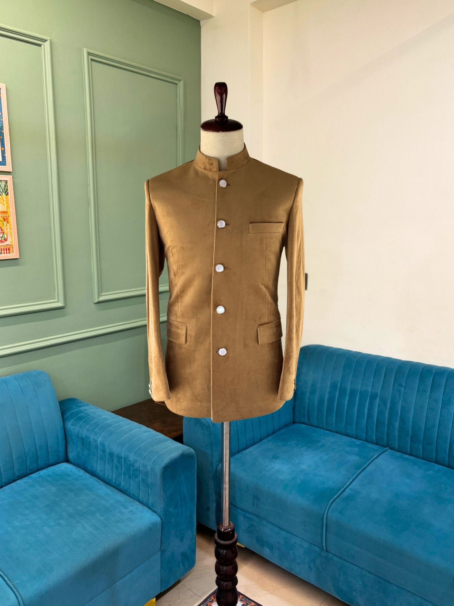 Jodhpuri Bandhgala Suit - Camel Color - Jaipuri Crown