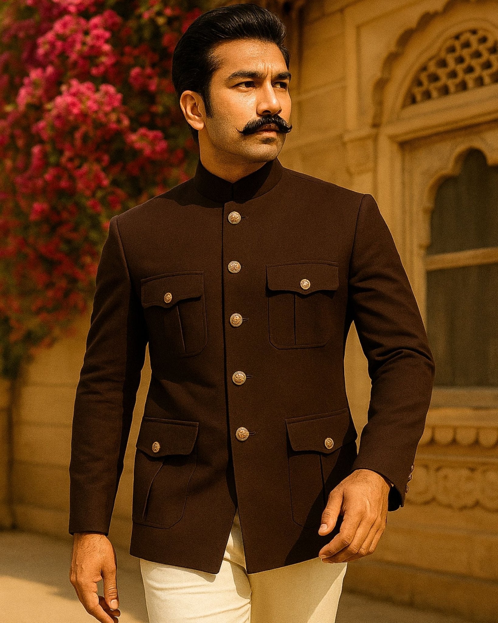 Jodhpuri Bandhgala Suit - Coffee - Jaipuri Crown