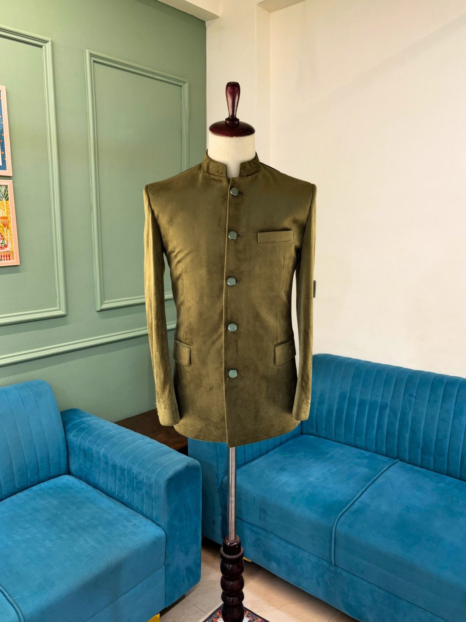 Jodhpuri Bandhgala Suit - Mehandi Green - Jaipuri Crown