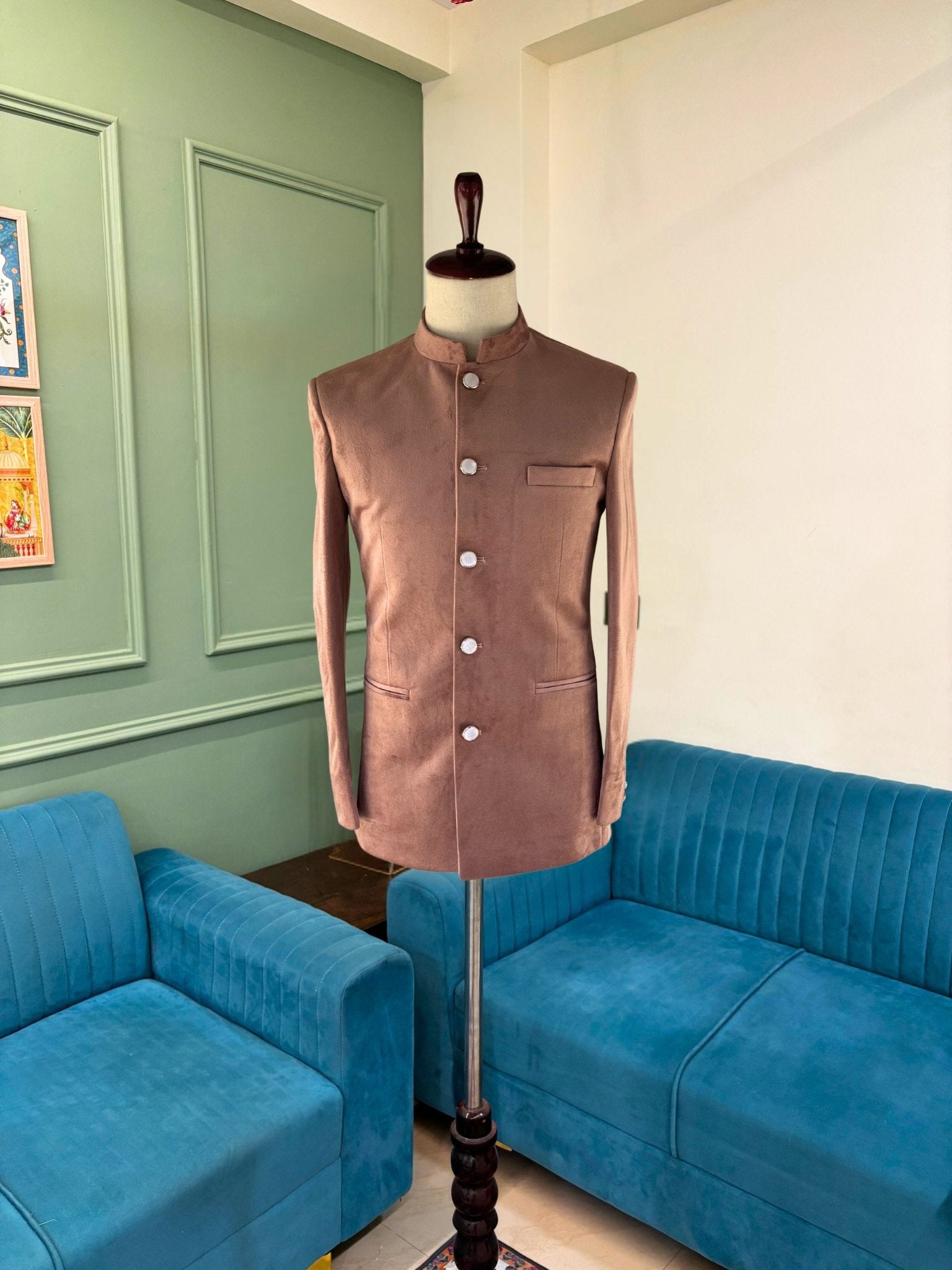 Jodhpuri Bandhgala Suit - Peach - Jaipuri Crown