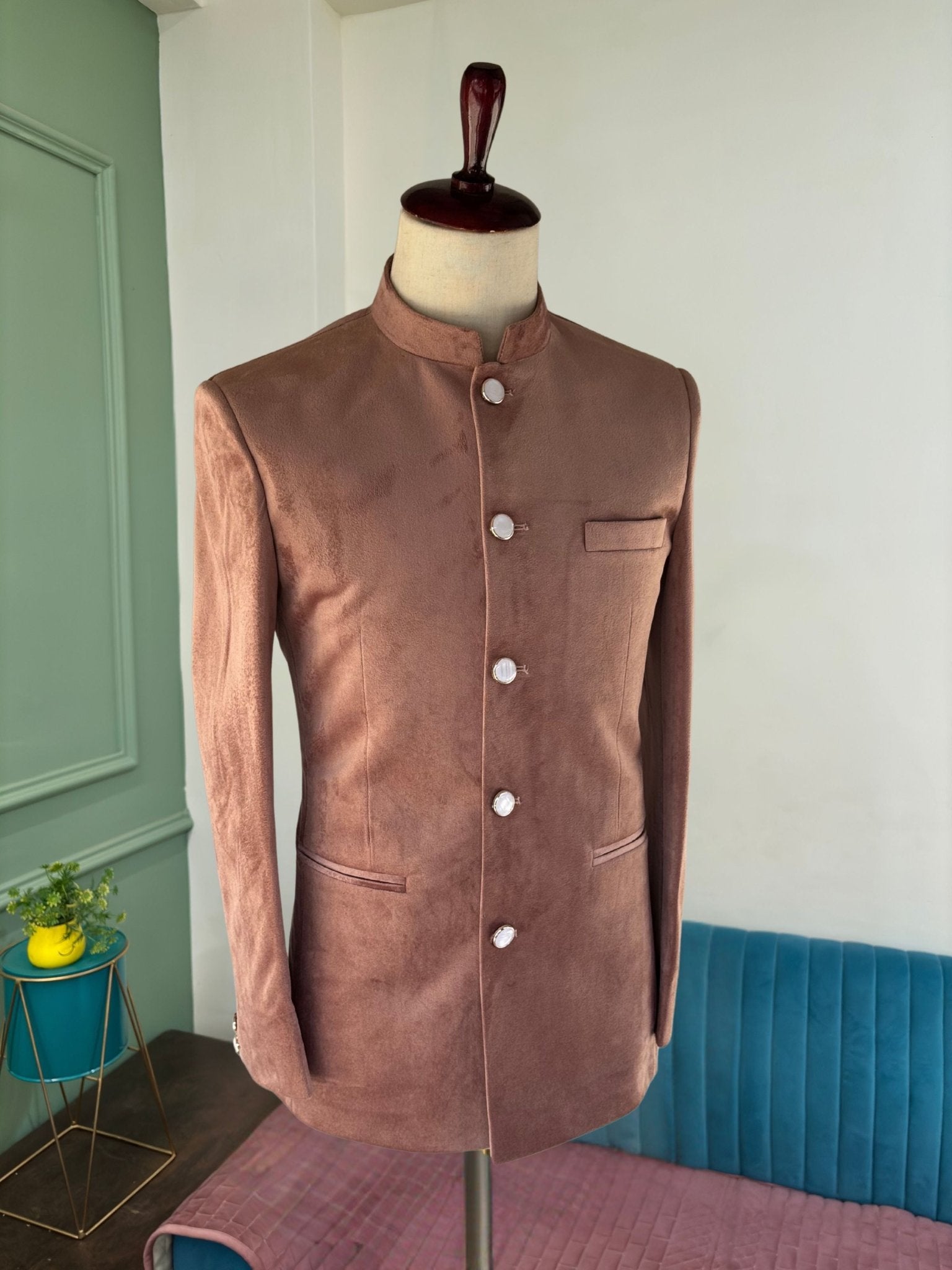 Jodhpuri Bandhgala Suit - Peach - Jaipuri Crown