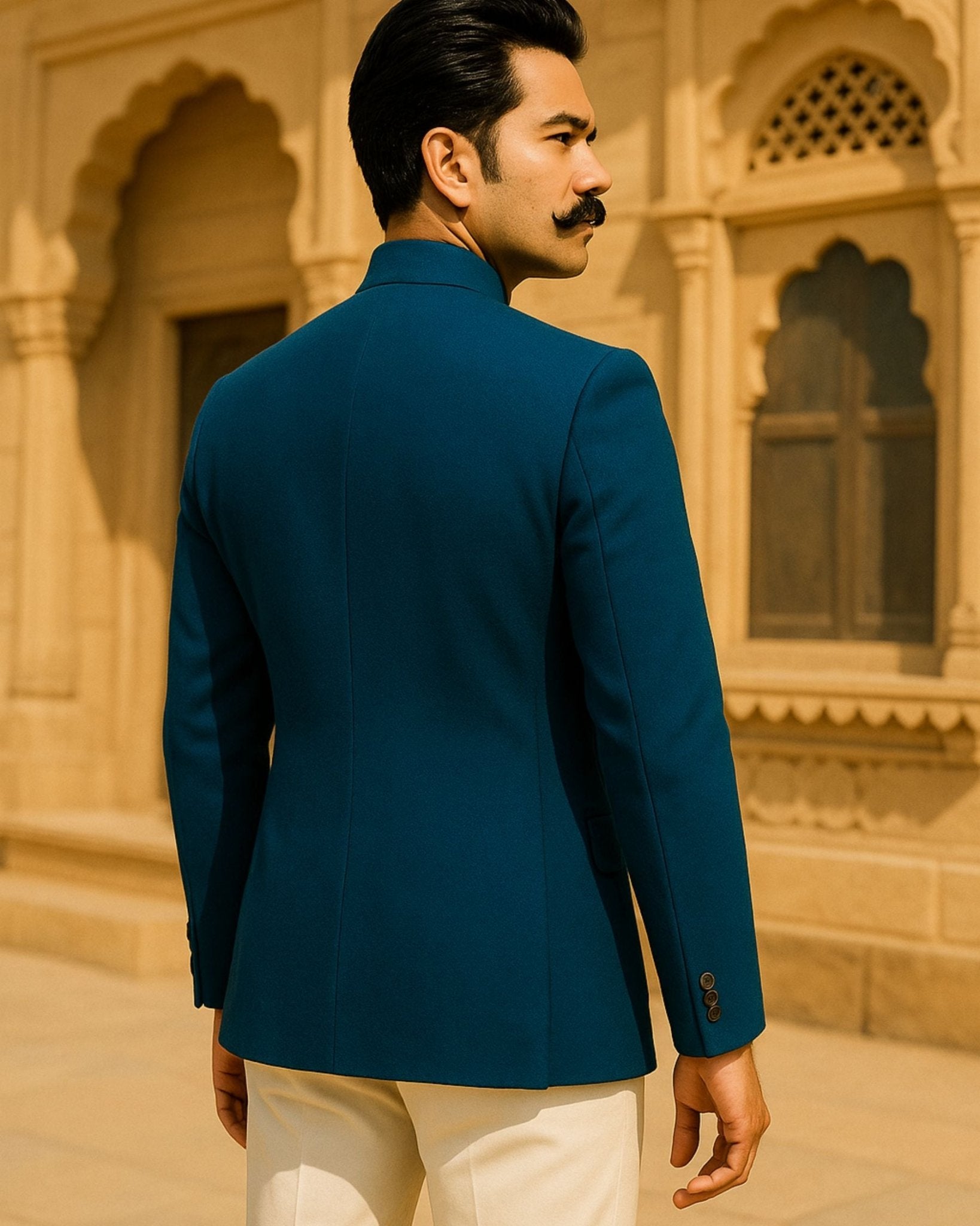 Jodhpuri Bandhgala Suit - Phirozhi Blue - Jaipuri Crown