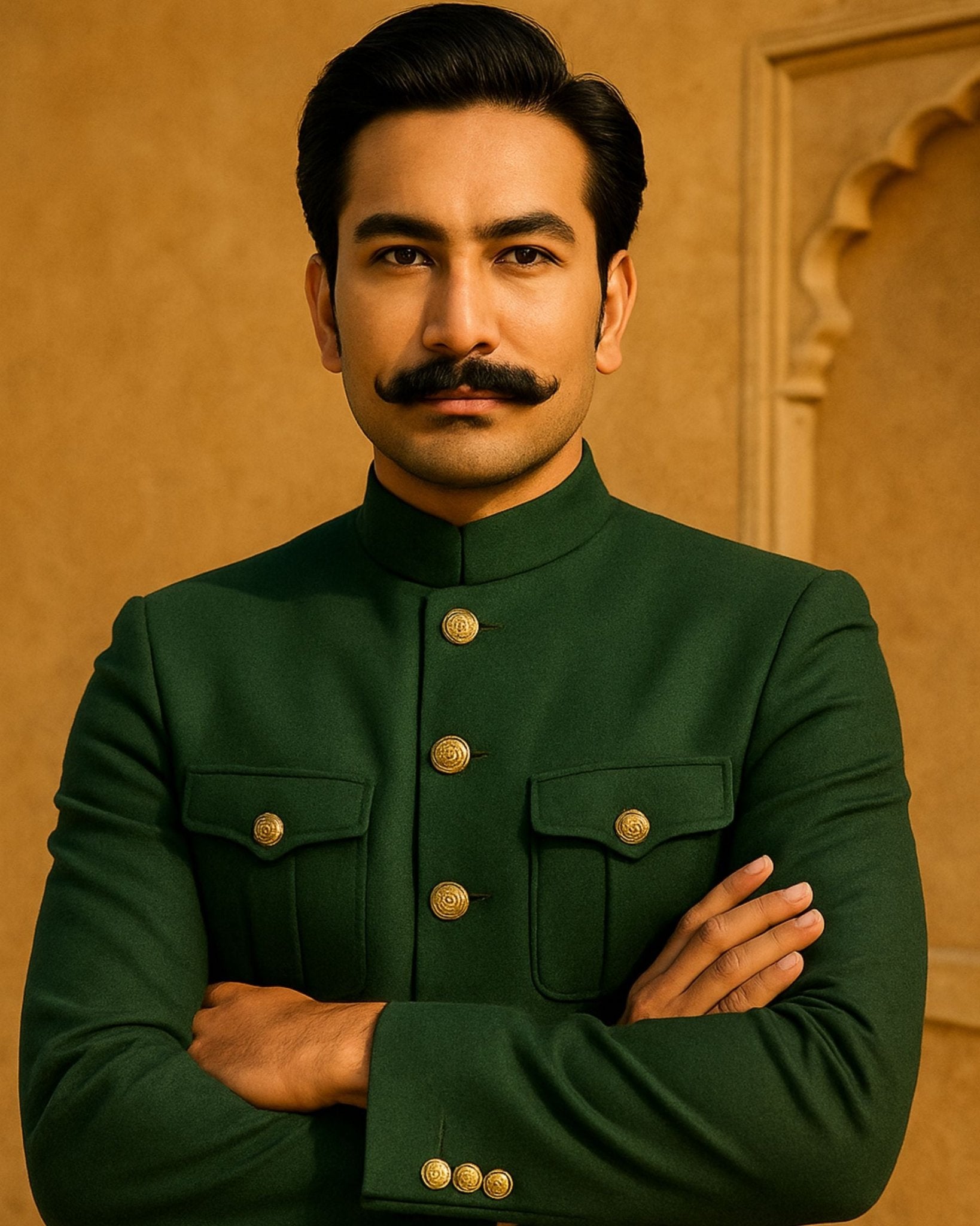 Jodhpuri Bandhgala Suit - Rust Green - Jaipuri Crown