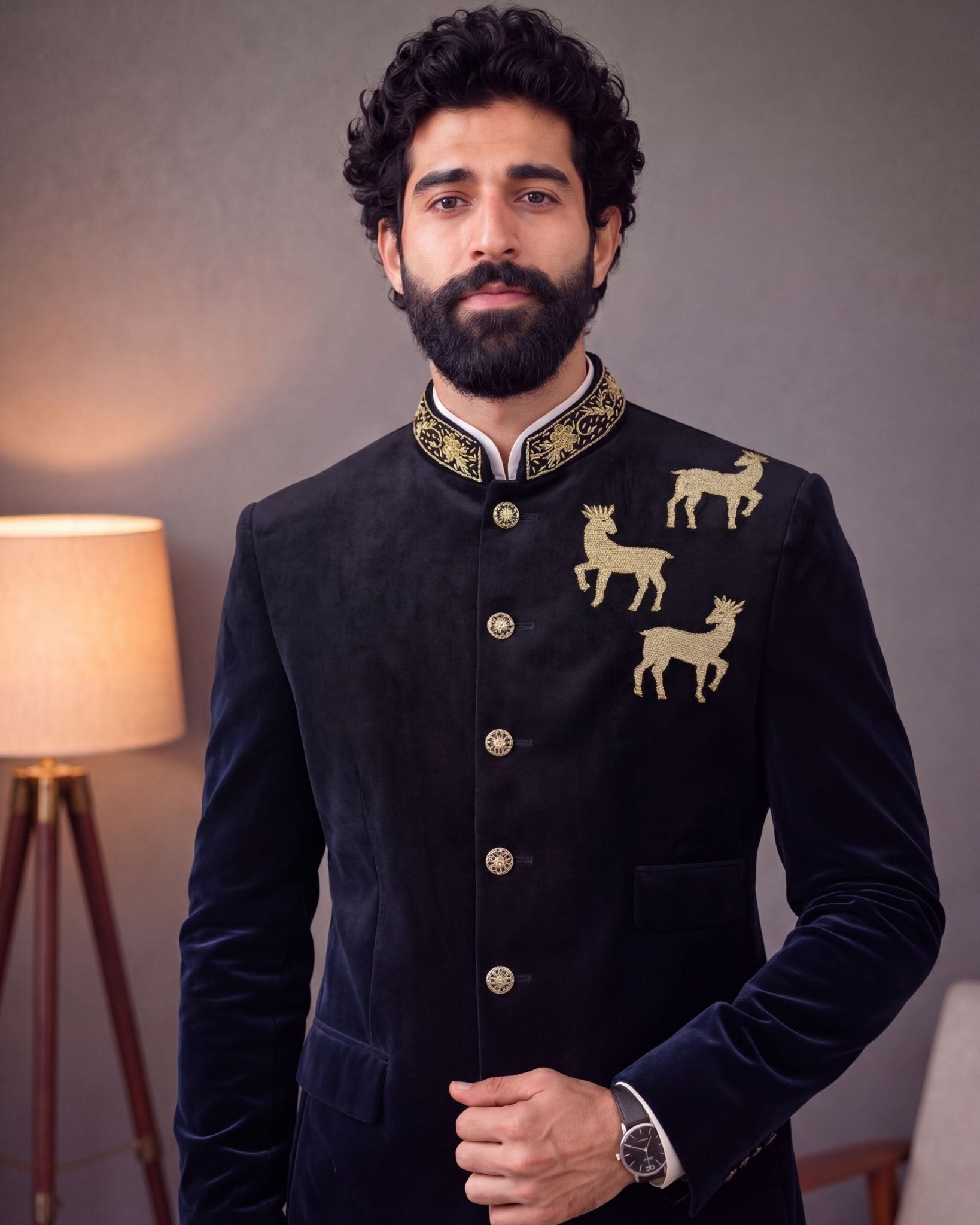 Jodhpuri Bandhgala - Velvet Balck - Jaipuri Crown