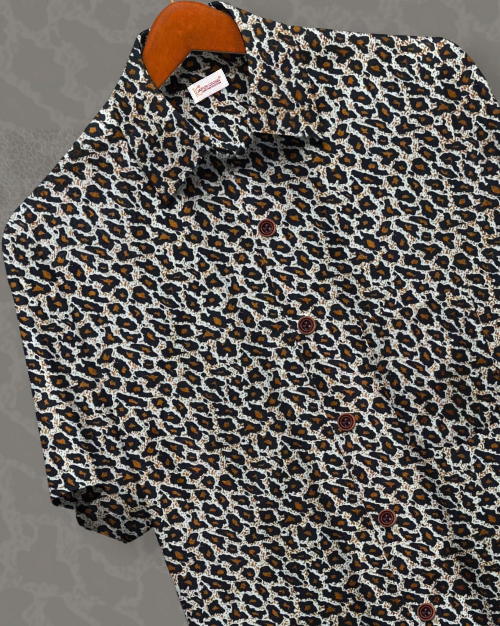 Jungle Noir – 100% Sanganeri Cotton Half Sleeve Shirt - Jaipuri Crown