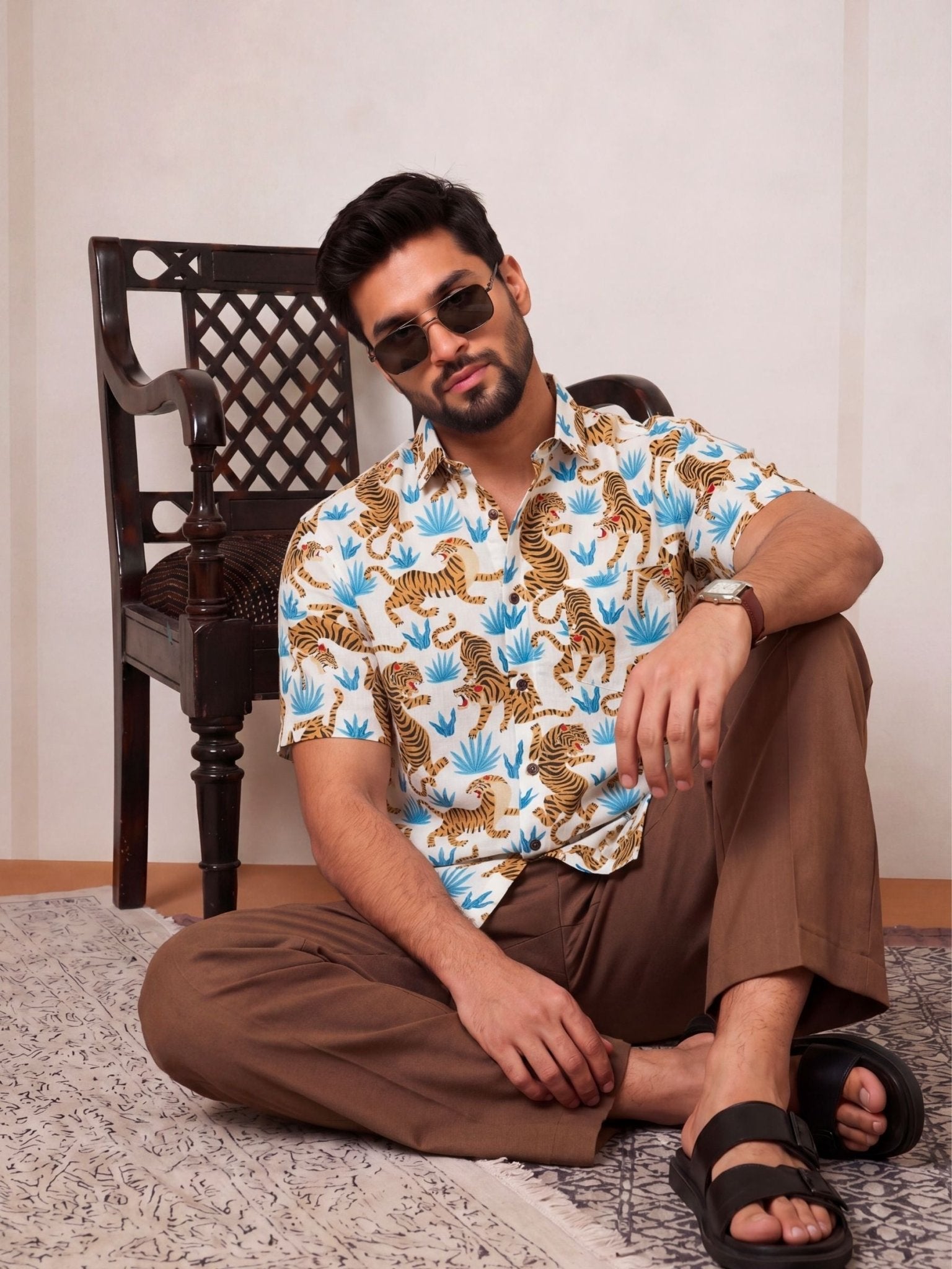 Jungle Roar – Printed Cotton Half Sleeve Shirt - Jaipuri Crown
